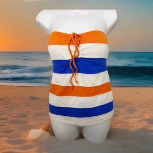 Vintage Ralph Lauren RL Swimsuit Top Tankini Strapless Women's Medium M  Stripe